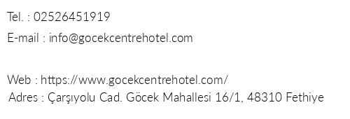 Gcek Centre Hotel telefon numaralar, faks, e-mail, posta adresi ve iletiim bilgileri